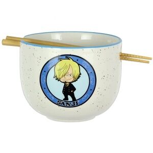 One Piece Anime Sanji Jolly Roger Ceramic Ramen Bowl Set with Chopsticks